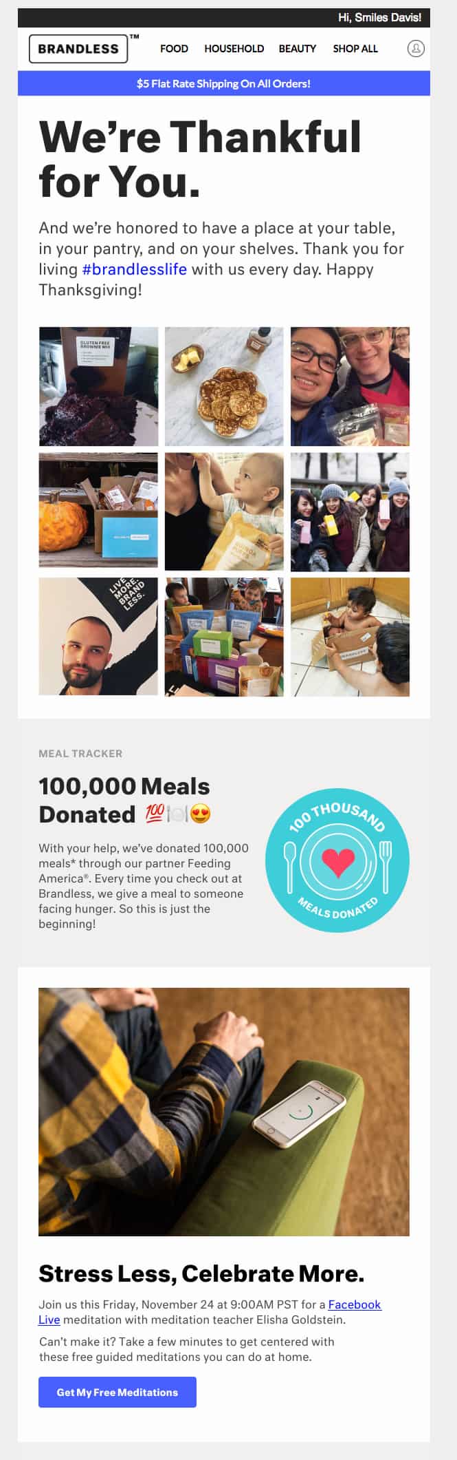 Brandless personalized Thanksgiving message